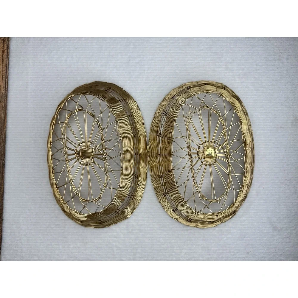 Vintage Gold Wire Basket Set‎ Korea Hong Kong Fruit Bread Bowl Mid Century